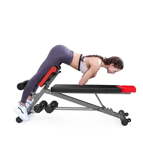 Finer Form – Banc multifonction pour entraînement complet du corps tout en un – Extension du dos – Chaise romaine, abdos réglable – Banc de musculation