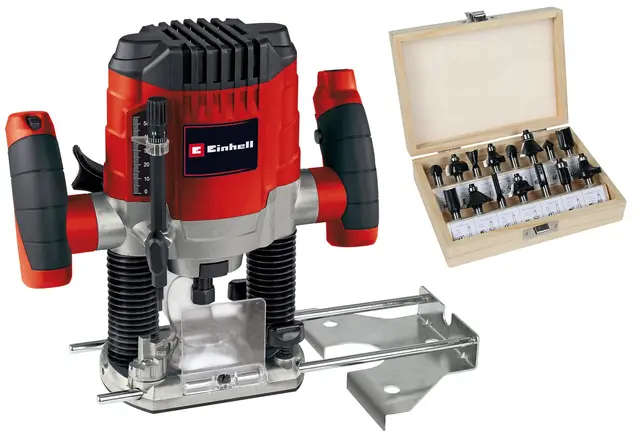Einhell Défonceuse TC-RO 1155 Kit (1 100 W, Ø 6 et 8 mm, réglage de la vitesse de rotation, butée parallèle, adaptateur pour aspirateur, accessoires et fraises diverses inclus)