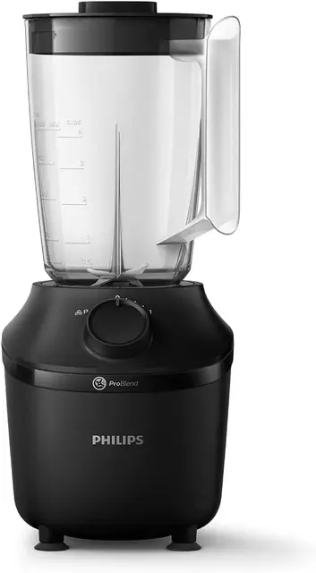 Philips Blender mixeur Série 3000 - Technologie ProBlend, Glace pilée en 45s, Moteur 450W, Bol 1,9L, Lames inox durables, inclus Gourde nomade, Nettoyage facile, noir (HR2041/41)