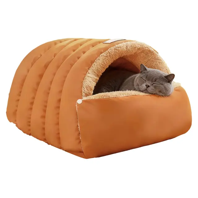 Katzenbett Höhle - Weiches Halb Umschlossenes Haus - Katzenbaby Schlafsack Nest | Kätzchen Hund Schlafen Zuhause Reisen | Wohnzimmer Boden Hundezwinger Unterschlupf Innen, Plüsch Kuschelhöhle