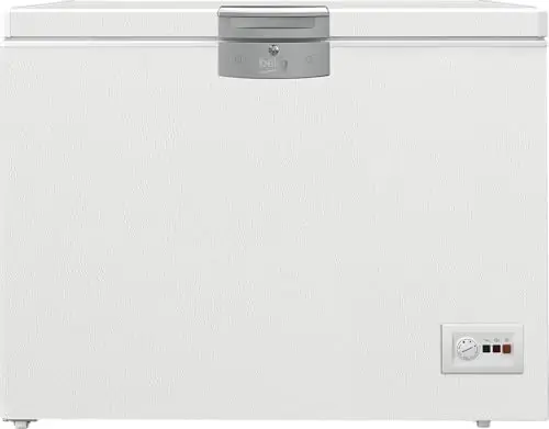 Beko HSM22340 Congélateur, congélateur, 230 l, 2 paniers de congélation, alarme de température, verrouillable, système d'affichage LED, éclairage intérieur, 35 dB (A), roulettes de transport, blanc