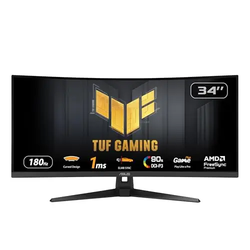 ASUS Moniteur de Jeu TUF Gaming VG34VQ3B - 34 Pouces WQHD (3440x1440), incurvé, 180Hz, ELMB Sync, FreeSync Premium, 1ms MPRT, 90% DCI-P3, DisplayWidget Center