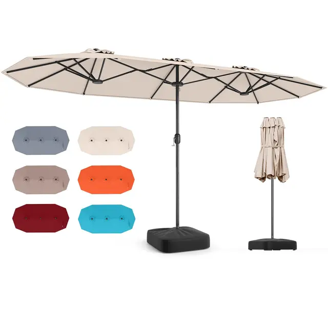 COSTWAY Grand Parasol de Jardin Double Exterieur avec Pied, 400 x 200 cm, Parasol Double XXL avec Manivelle, pour 8 Personnes, Protection Solaire, Hauteur 240cm, pour Terrasse, Patio, Piscine (Beige)