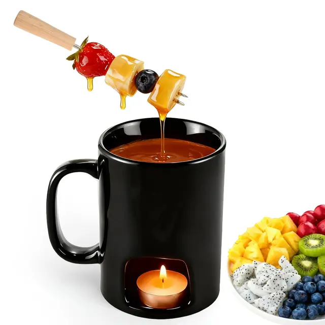 Fondue au chocolat en céramique avec bougie chauffe-plat – Tasse à chocolat portable résistante à la chaleur en céramique, chauffe-fromage et beurre, mini casserole à fondue pour chocolat