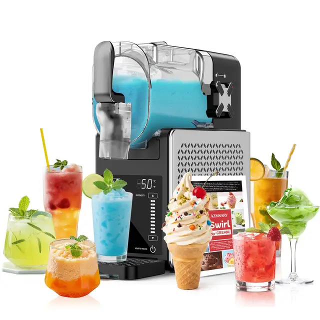 Machine à Glaçons – 2,5 L Slushie Machine, pas besoin de glace, avec écran LED, 6 programmes prédéfinis pour margaritas, frappés, milkshakes, fonctionnement à un bouton, nettoyage