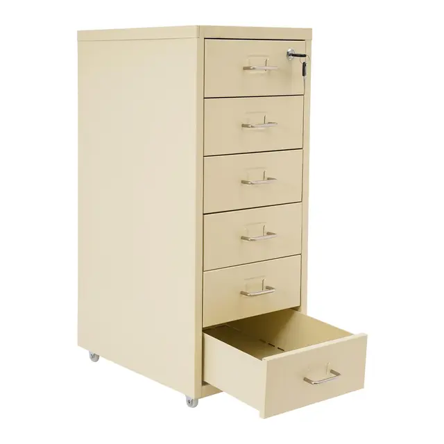 Armoire de classement à roulettes avec 6 tiroirs - En métal - Verrouillable - Armoire de bureau avec roulettes - Pour bureau et maison - 28 x 41 x 69 cm - Beige