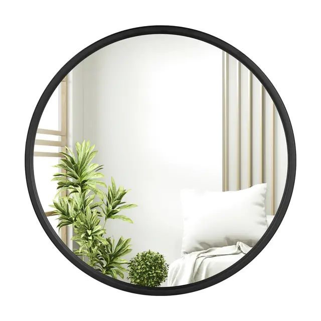 WOLTU Miroir Mural Rond Ø40cm, Miroir Décoratif avec Cadre en Métal Noir, pour Salle de Bain, Chambre, Salon, Couloir