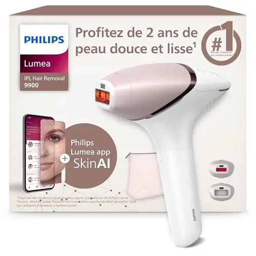 Philips Lumea série 9900 - épilateur à lumière pulsée, alternative à l'épilation laser, SenseIQ et SkinAI, 2 embouts pour le corps et le visage, BRI950/02