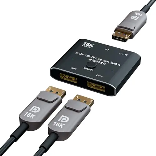 Commutateur Convertisseur Bi-Directionnel Displayport 16K 2x1 16K @60Hz 4K @240Hz 2 entrées 1 sortie 1 entrée 2 sorties pour grands écrans, A0201