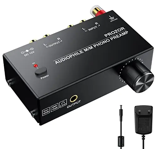 PROZOR Préamplificateur Phono Conversion du Signal L/R Ampli pour Platine Vinyle Commutateurs de Puissance à Faible Bruit avec Interrupteur d'alimentation (PRR021)