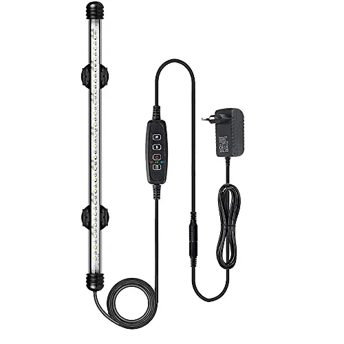 VARMHUS LED Aquarium Lampe,Fish Tank Light minuterie marche/arrêt automatique, 3 modes d'éclairage à intensité variable blanc-bleu, 10 niveaux de luminosité en option(Bleu + Blanc 37cm)