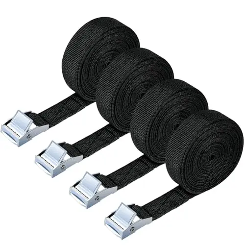 URAQT Sangle d'Arrimage, 3M 4PCS Kit de Fixation avec Sangle de Serrage Boucle de Serrage, pour Moto, Voiture, Porte Vélo, Puissance de Traction: 250 kg/Pièce (Black)