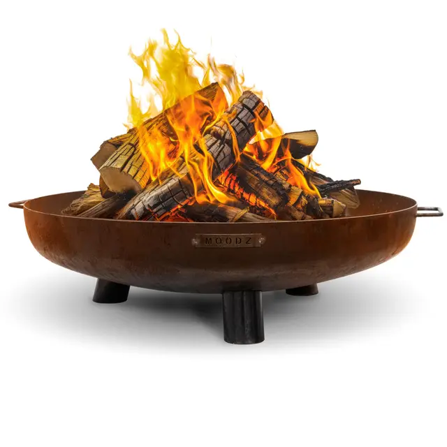 Moodz Brasero 100 cm Feet & Handle en Acier Corten – Bol à Feu Extérieur pour Le Jardin – Brasero de Terrasse avec Grille de Cuisson Optionnelle – 100x100x23.5 cm