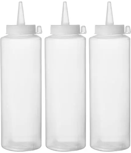HENDI Flacon distributeur pour sauces et condiments, set de 3 bouteilles souples, 700ml, ⌀70x(H) 240mm, transparent, polyéthylène