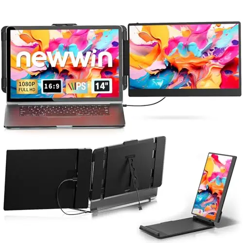 Double Ecran PC Portable 14" FHD 1080P IPS Extension Ecran PC Portable Moniteur Portable Monitor Ecran Supplémentaire pour 13,3-17" Ordinateur Portable Compatible avec MacBook Windows Chrome