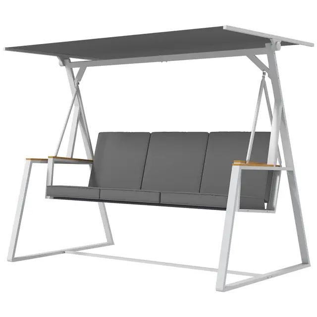 Outsunny Balancelle de Jardin 3 Places avec Toit Inclinaison réglable Matelas fourni 205L x 130l x 175H cm Cadre en Acier Gris foncé