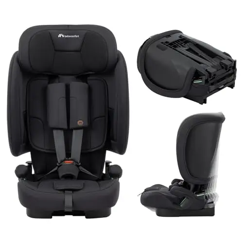 Bebeconfort Ever & Go i-Safe, Siège-Auto Évolutif, 15 Mois - 12 Ans, 76-150 cm, Siège-Auto de Voyage Pliable, Compact & Léger (4.9 kg), 15 Positions d'Appui-Tête, Full Black