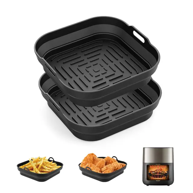 GRIFEMA Moule Silicone Air Fryer, 2 Pièces Réutilisable Plat Silicone Air Frye, Silicone Plat pour Airfryer Micro-Ondes, Four, Sans BPA, Pliable, Lavable au Lave-Vaisselle, 5-8L