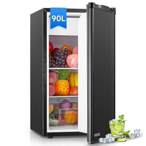 FOHERE Mini Réfrigérateur 90L, Contrôle de la Température, Petit Frigo de Chambre/Dortoir/Bureau, Silencieux, Pose libre sous le comptoir, Silencieux, Noir