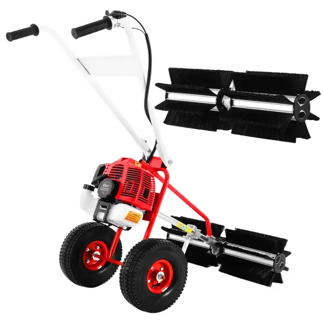 Fraise à neige à essence 43 cm³ - Balayeuse à essence - Pelle à neige avec brosse de 60 cm de largeur et lunettes de protection - Kit de balayage pour gazon artificiel, routes