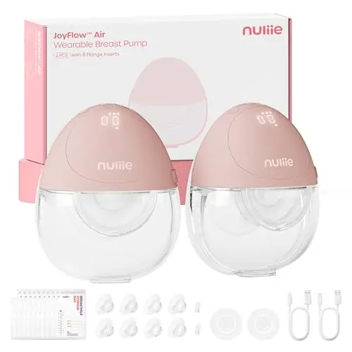 Nuliie JoyFlow Air Tire-lait électrique, ultra-fin et léger, tire-lait portable mains libres, 3 modes & 12 niveaux, silencieux & sans BPA, bride 27 mm & embouts 15/18/21/24 mm (2 Packs, Rose)