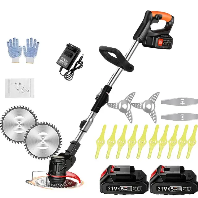 Coupe Bordure sans Fil avec Batterie, Debroussailleuse Electrique sans Fil, (2 Batteries de 2,0 A et Chargeur Rapide) Coupe Bordure, Débroussailleuse, avec 3 Types de Lames pour Jardin, Cour