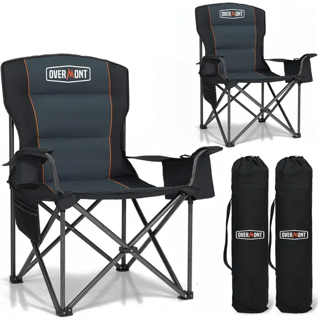 OVERMONT Chaise de Camping Surdimensionné pour Adultes - Confortable et Portable avec Poche Isotherme et Sac de Transport - Chaise Pliante Robuste 204KG pour Plage, Jardin, Pique-Nique et Camping,2pcs