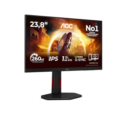 AOC Moniteur 24G4ZR 24 Pouce 260Hz Fast IPS Dalle, 1ms GtG, HDR10, G-Sync Compatible, Ajustable en Hauteur, (1920x1080 HDMI 2X 2.0 DP 1x 1.4) Noir