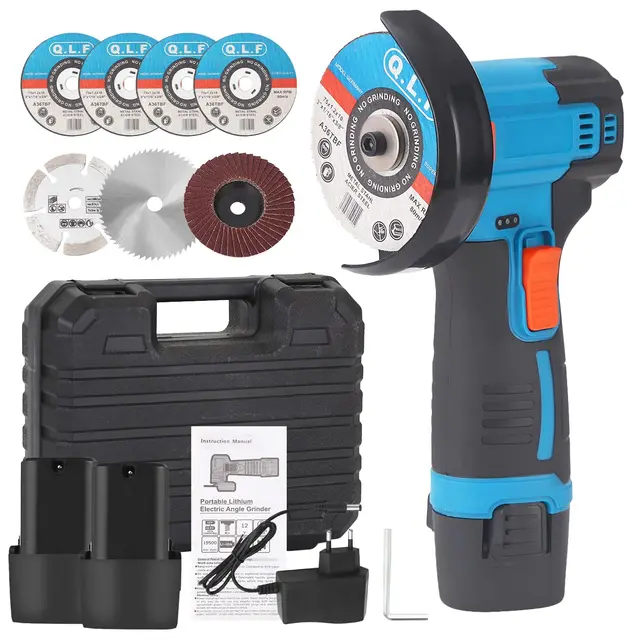 Mini Meuleuse D'Angle Sans Fil 19500RPM 12V Professional Disqueuse Sans Fil avec 2 batteries 4500mAh, 7 Disques à Tronçonner 75mm, Meuleuse d'angle pour Couper, Polir et Poncer