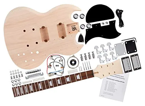 Rocktile Kit Guitare Électrique Double Cut Style - Kit DIY à monter soi‑même avec corps en acajou, manche en acajou vissé, touche en palissandre, micros Humbucker, idéal pour débutants et bricoleurs