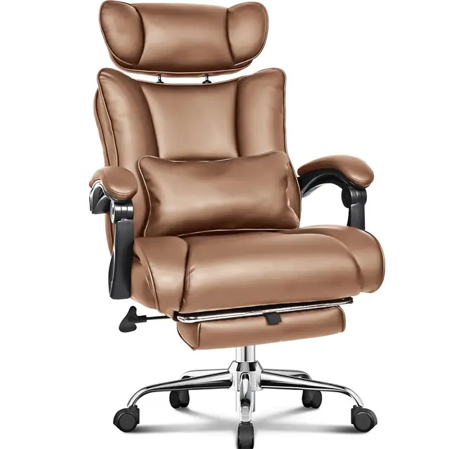 BASETBL Chaise de Bureau, 200 kg, Ergonomique, avec capacité de Charge, Assise de 60 cm de Large, appuie-tête réglable de 9 cm, Repose-Pieds Multifonctionnel, certifié EN12520, Brun