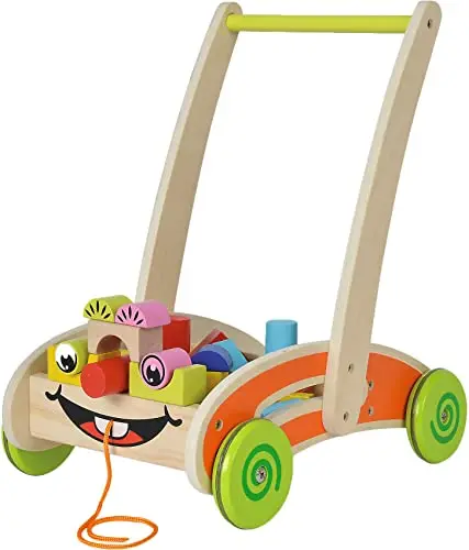 Eichhorn 100001833 - Eichhorn , jouet et déambulateur, partiellement assemblés, avec 35 blocs de construction en bois colorés, 39 x 25 x 44 cm, multicolores, Coloré