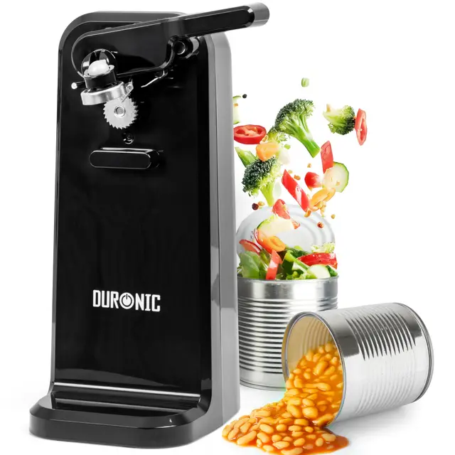 Duronic CO40 BK Ouvre-boîte électrique 50W Ouvre boîtes de conserve automatique Aiguiseur de couteaux Décapsuleur pour bouteille Permet de retirer les capsules des bouteilles et cannettes