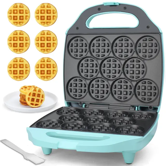 Baker's Friend Mini gaufrier rond - 11 x 5,5 cm - Petit choix pour petit déjeuner, brunch, fêtes pour événements, aqua, prise UE