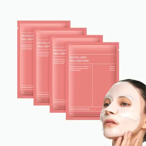 4 Pièces Masque Collagene Visage, Bio-Collagen Real Deep Mask, Bio Collagen Hydrating Overnight Mask, Masque Collagene Femme pour Hydrater, Resserrement des Pores