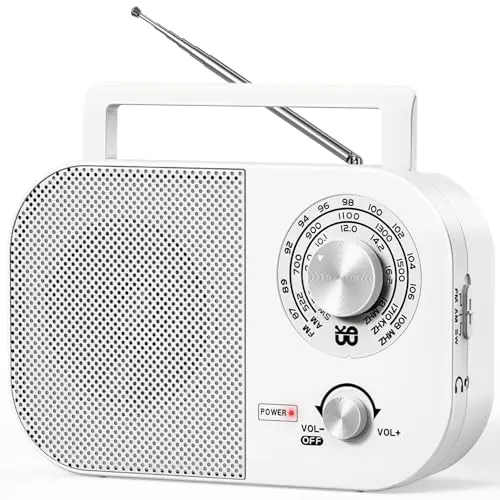 Radio Portable AM,FM,SW,FM Poste Radio Portable,Alimentée Secteur et la Batterie pour Une Réception,Haut-Parleur Intégré et Prise Casque Une Utilisation à la Maison/Extérieur/Camping/Urgence(Blanc)