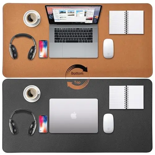 Sous Main Bureau 80 x 40 cm - Tapis de Bureau en Cuir et Liège, Antidérapant & Imperméable & Facile à Nettoyer, En Noir, Gris, Beige, Marron, Rose, Pour Bureau, Domicile, Étude, Gaming