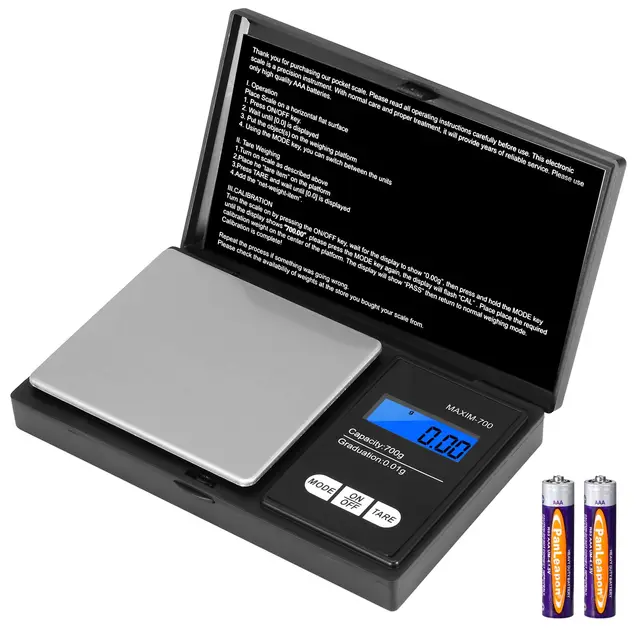 Vinabo Balance de Précision 700g/0,01g, Portable et Numérique Pro, Avec Écran LCD, 7 Unités, Fonction Tare - Pour Cuisine, Bijoux, Café Noir