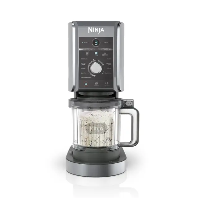 Ninja CREAMi Deluxe Machine a glace et sorbetière, 2 bacs, 10 fonctions, crème glacée, sorbets, yaourts glacés, des milkshakes, des slush, Pièces amovibles lavables au lave-vaisselle, Argent NC502EU