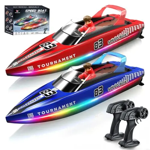 YESHIN Bateau à Télécommande Pack de 2 PCS, Bateau RC 15km/h avec Lumière LED, 4 Batteries, Télécommande 2,4 GHz, Impermeable & Kentersicher, Convient pour Piscine & Lacs, Cadeau pour Enfants 8+