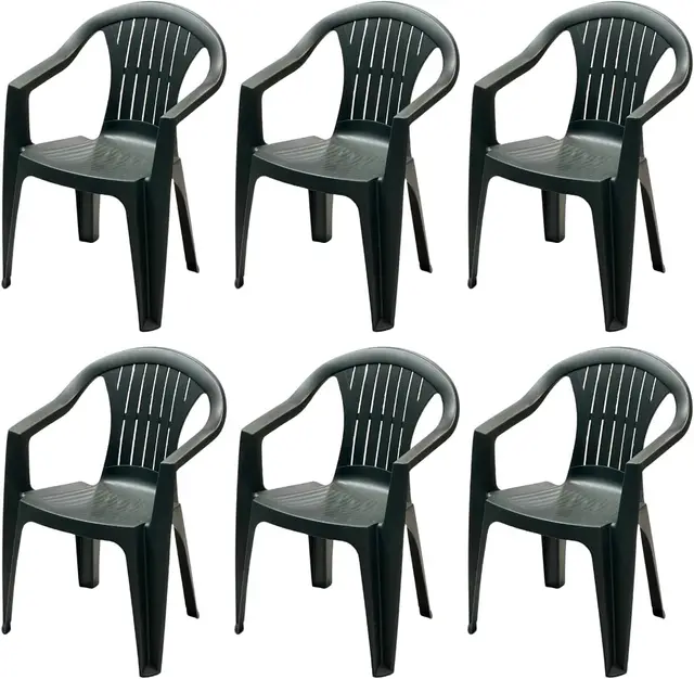 Tomaino - Chaise De Jardin en Plastique Monobloc - Lot de 6 Chaises pour Extérieur en Résine Empilables, Accoudoirs (6, Vert) …