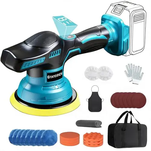 Polisseuse Voiture Sans compatible avec Makita 18 V, 8 vitesses (2800-6000 tr/min), 27 pièces poignée amovible des Voitures et Des Bateaux, Polissage,Cirage et Finition des Voitures(Sans batterie)