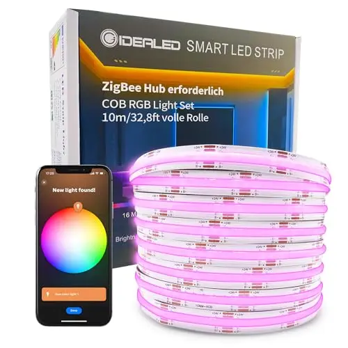 DC24V Smart ZigBee RGB COB LED Streifen 10m Kit compatible avec ZigBee Hub Bridge, Tuya Gateway et Echo Plus, commande vocale APP/Alexa, bande LED RGB COB variable en couleur et dimmable