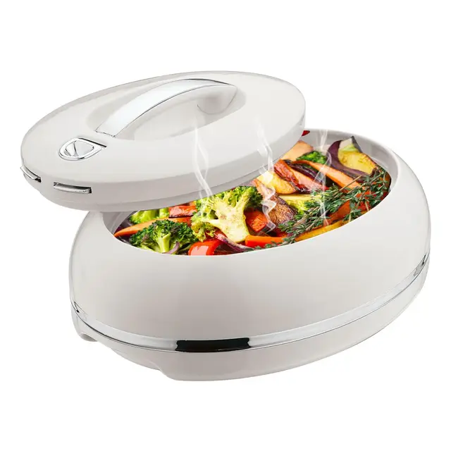 Grand plat de transport isotherme ovale élégant - Couvercle ouvert à une main - 3,15 l - Réchauffeur/refroidisseur de luxe - Bol de service thermique pour buffet/fête - Récipient pour aliments chauds