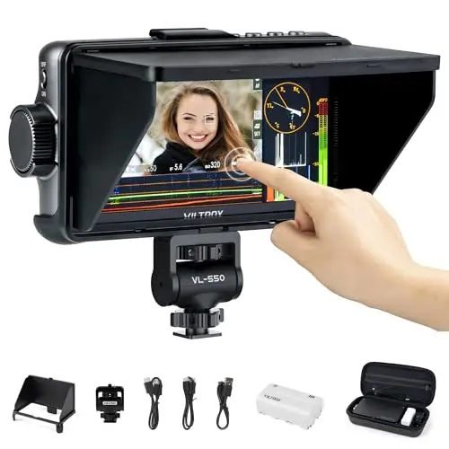 VILTROX DC-550 Pro Moniteur de Caméra Écran Tactile, 3D LUT Camera Field Monitor 5,5" 1200nits Angle de Vue de 160° HDMI 4K Video DSLR Kit de Moniteur de caméra Complet DSLR avec Batterie