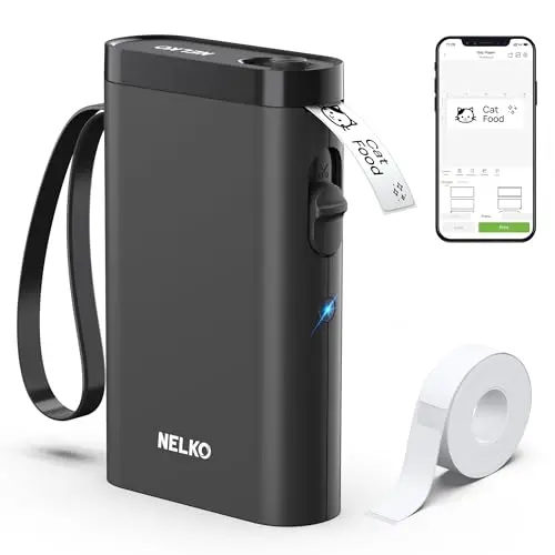 Nelko Étiqueteuse avec ruban adhésif, imprimante d'étiquettes Bluetooth P21, mini étiqueteuse sans fil avec plusieurs modèles pour organiser le bureau et la maison, noir