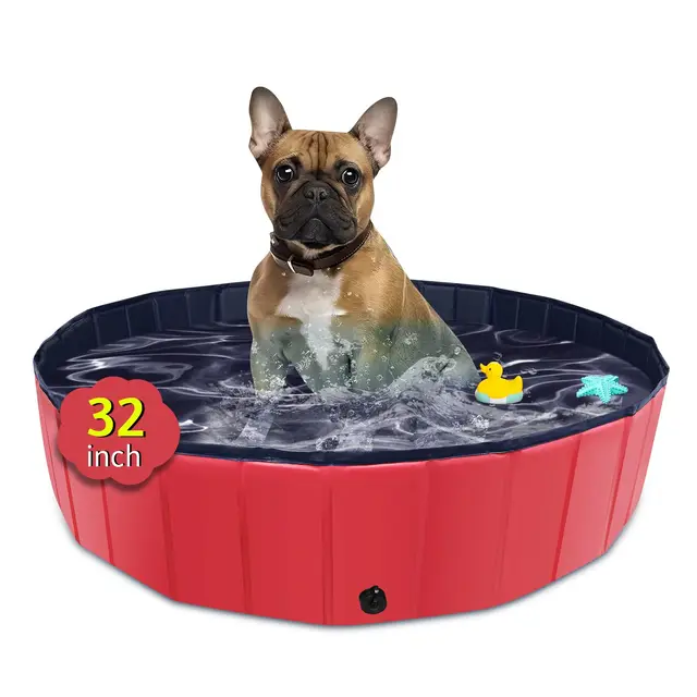 CACSPS Piscine Pliable surdimensionnée en Plastique Dur Portable pour Chiens, Chats et Enfants, Animaux domestiques, Chiot - 81,3 x 20,3 cm - Red