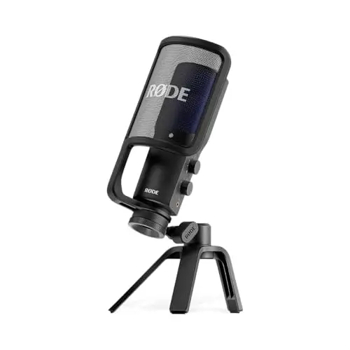 RØDE NT-USB+ Microphone USB à Condensateur Pro avec Interface Audio Intégrée, USB-C, Monitoring Casque, idéal podcast, streaming et enregistrement