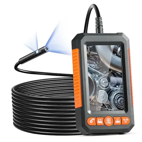 VEVOR Endoscope à Double Objectif, Caméra Endoscopique avec 8+1 Lumières LED, Écran IPS 4,3", Câble 5 m, Zoom 4X, Carte 32 Go, Caméra Serpent 1080P Étanche IP67 pour Inspection Automobile, Plomberie