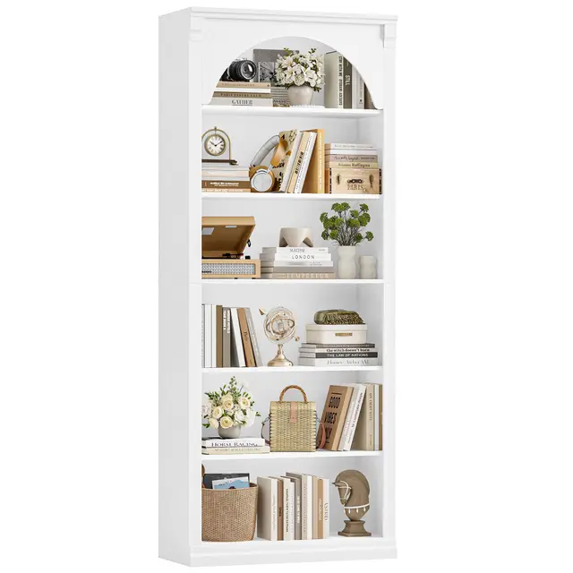 FirFurd Bibliotheque 186 cm 6 Étagères Bibliothèque Meuble de Rangement en Arc Étagere Rangement Ouverte Bibliothèques pour Salon, Bureau, Chambre 75x28x186cm Blanc